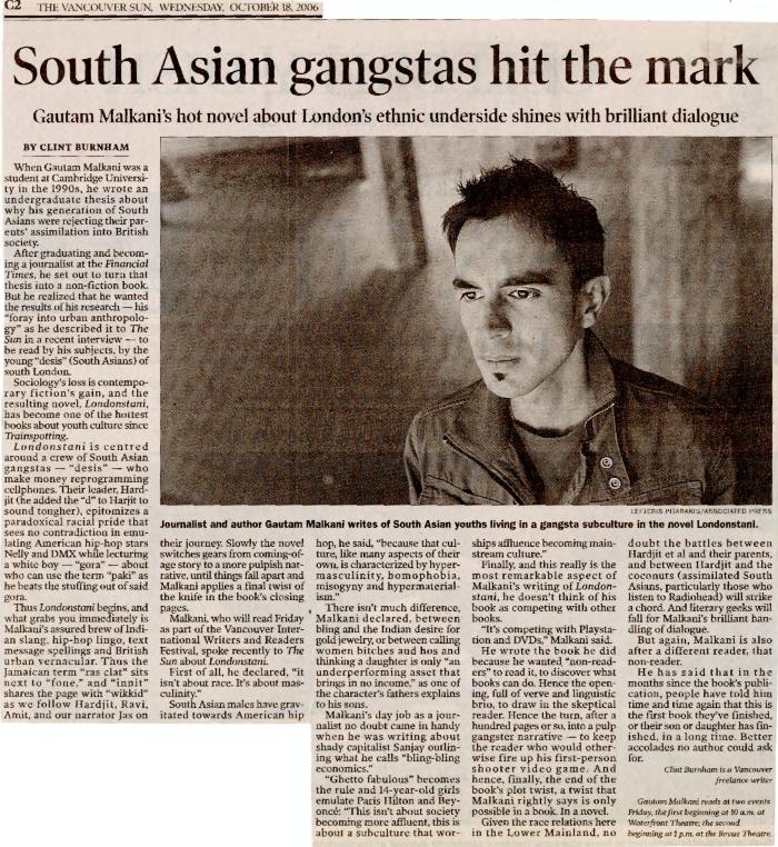 [Newspaper clipping titled, South Asian gangstas hit the mark]