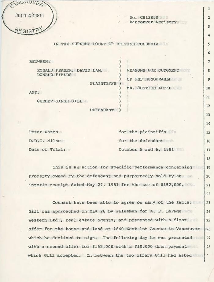 [Reasons for Judgement of the Honourable Mr. Justice Locke]