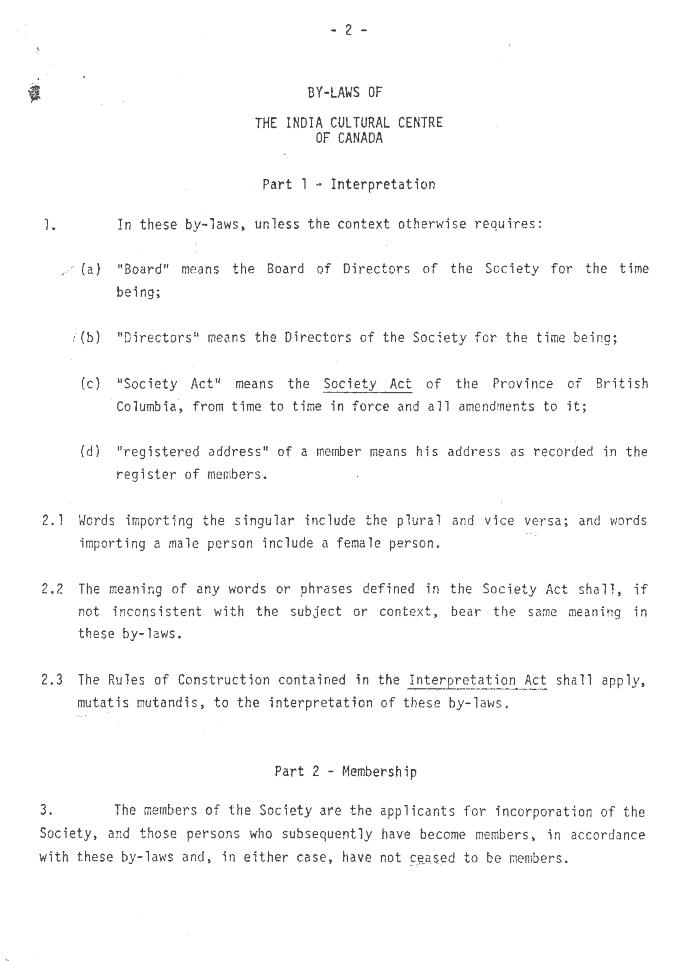 By-laws of the India Cultural Centre of Canada