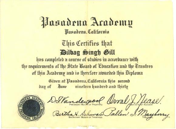 [Diploma awarded to Dilbag Singh Gill]
