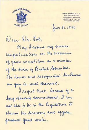 [Letter from Anita Hagen to Dr. Gurdev Singh Gill]