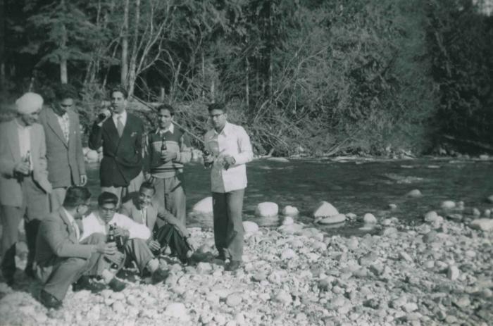 [Photograph of Dr. Gurdev Singh Gill with classmates at Lynn Canyon]