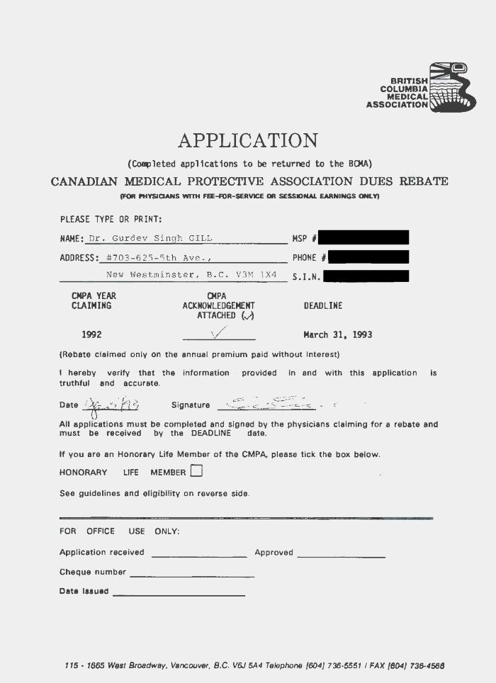 [Application for the British Columbia Medical Association]