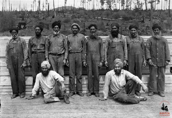 [Group photo of Sikh lumber mill workers at the Hillcrest Lumber Company, Sahtlam, B.C.]