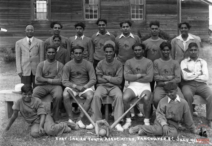 [Group photo of members of a South Asian youth association baseball team, Vancouver, B.C.]