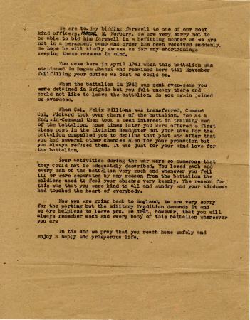 [Memo from Michael Norbury's millitary collegues bidding him farewell]