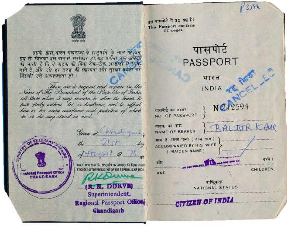 [Passport of Balbir Kaur]