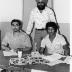 [Group photo of Gurdev Pabla, Ajit Manhas, and Raghbir Jaswal at the 1981 IWA Strike Headquarters in Nanaimo, B.C.]