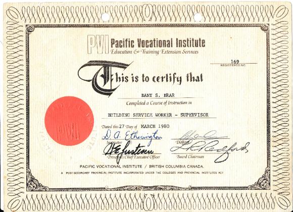 [Bant Brar's Pacific Vocational Institute Education and Training Extension Services Certificate]