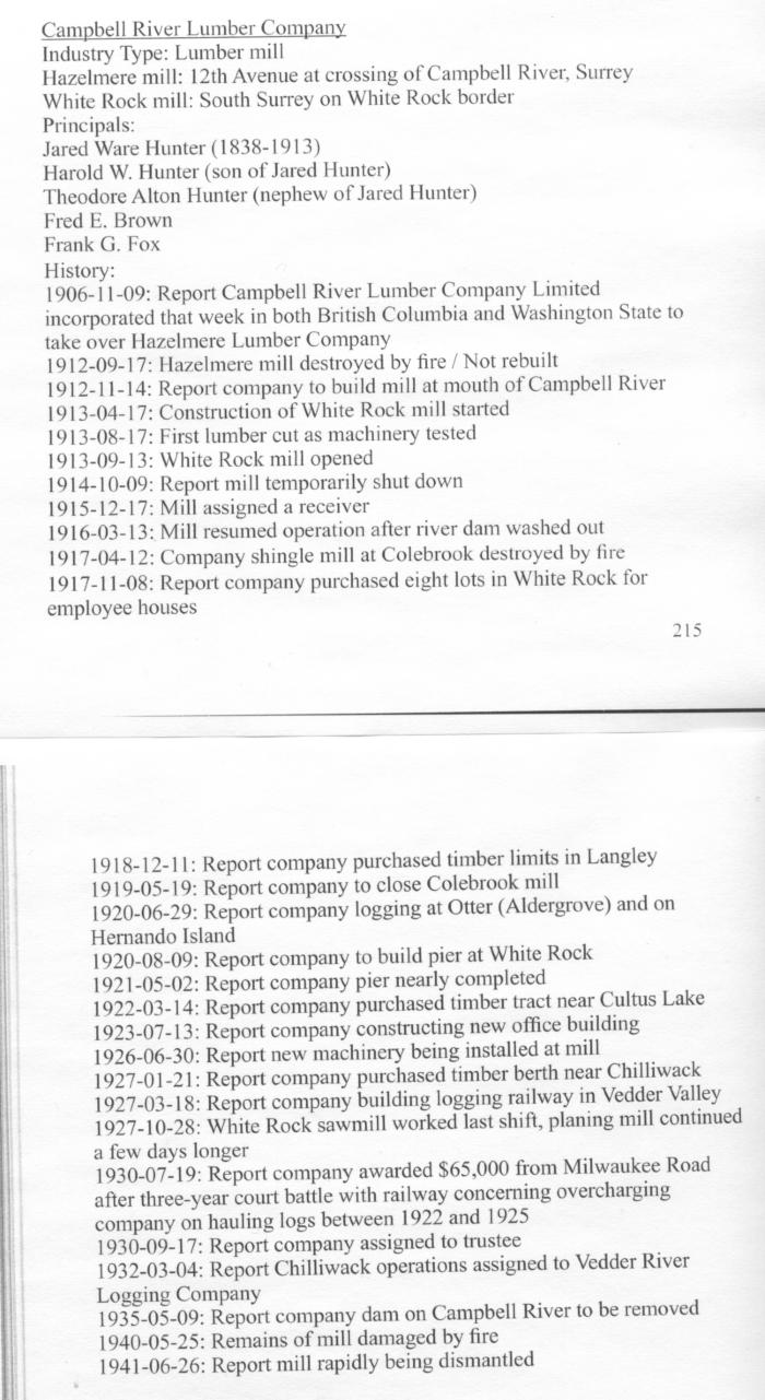 [Campbell River Lumber Company timeline]