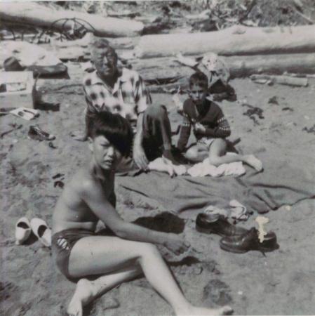 [Photo of George Yano, Darcy Mayo, and Dick Yano at Maple Bay, B. C.]