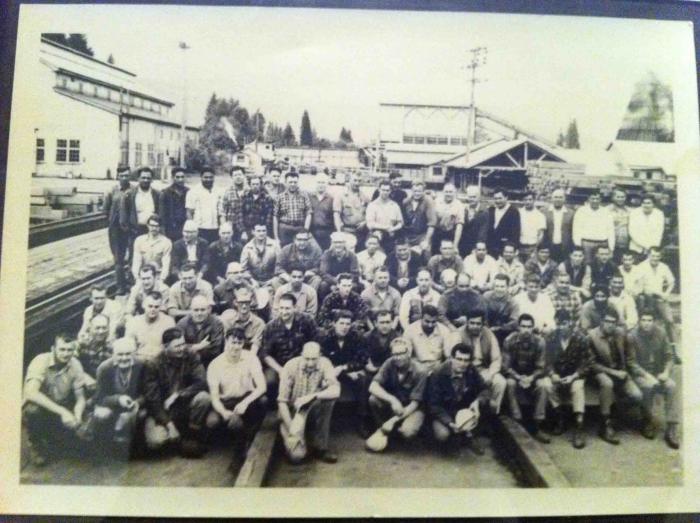 [Group photo of sawmill workers from Lake Cowichan and Duncan]