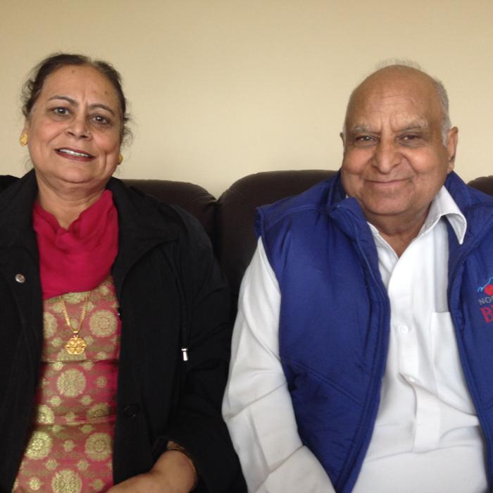 [Photo of Gurmel Singh Narang with wife]