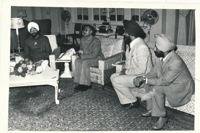 [Photo Indian president, Giani Zail Singh with three other men]