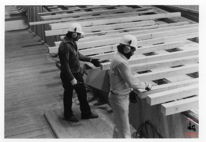 [Photo of lumber graders Buta Manhas and Gurdial Parmar at Mayo Lumber in Nanaimo, B.C.]