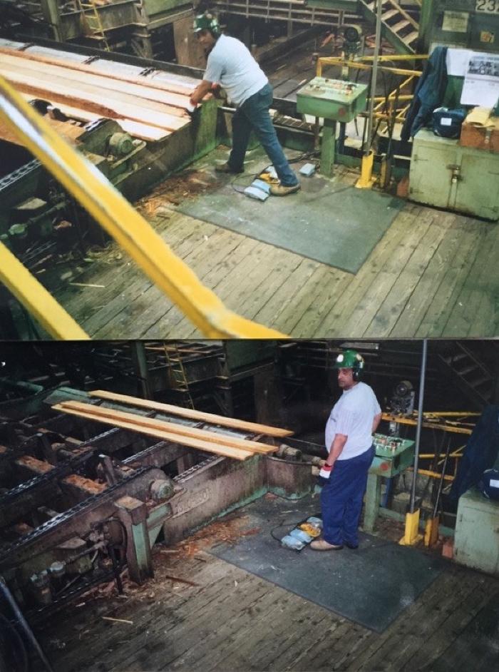 [Photo of Mohinder Singh Gidda in a sawmill]