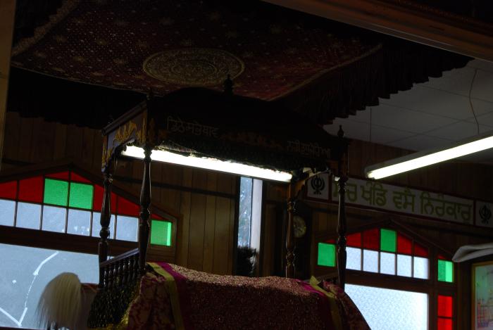 [Photo of dais where the Guru Granth Sahib is placed]