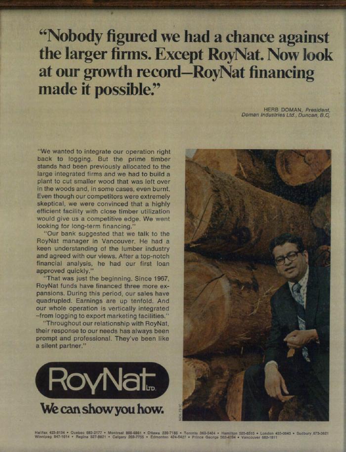 [RoyNat Ltd. magazine ad featuring Herb Doman]