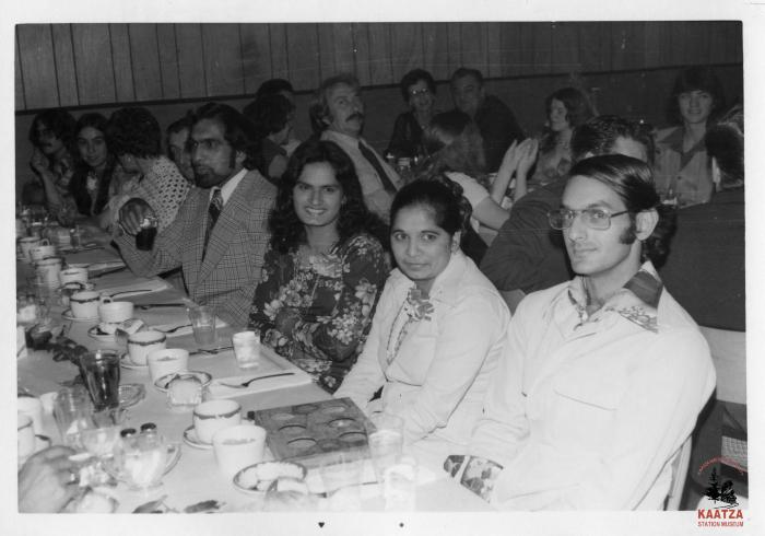 [Group photo of dinner guests at the 1976 IWA Job Stewards Banquet in Honeymoon Bay, B.C.]