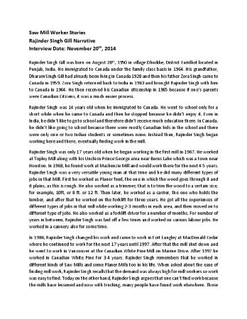 [Narrative of Rajinder Singh Gill]