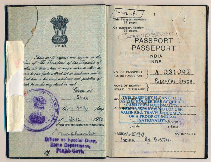 [Rashpal Singh Bassi's Indian passport]