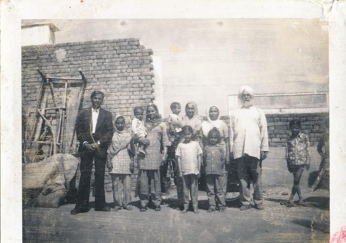 [Group photo of Rajinder Singh Gill during his first visit to India]