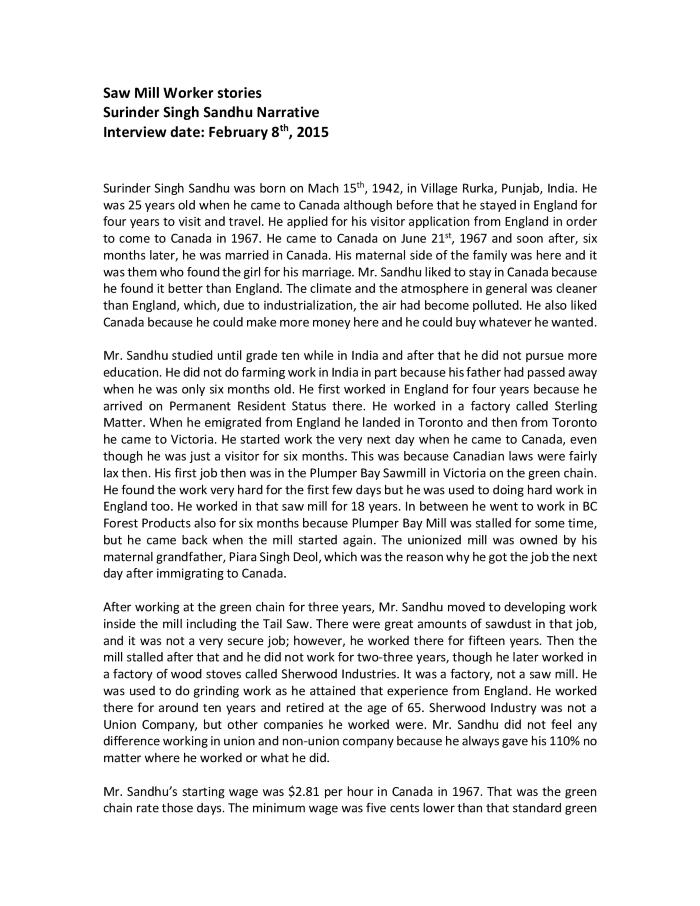 [Narrative of Surinder Singh Sandhu]