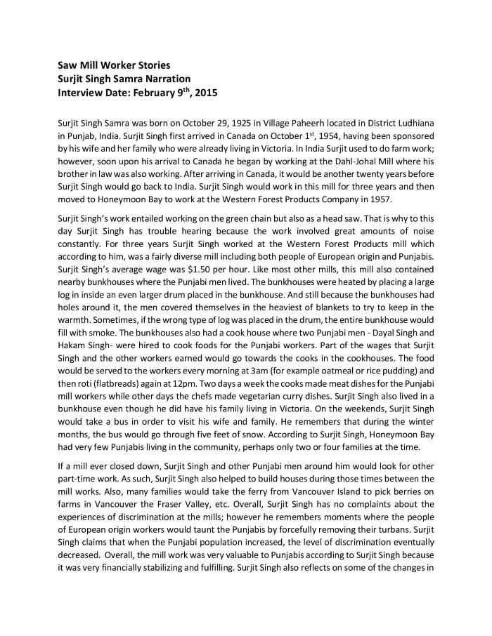 [Narrative of Surjit Singh Samra]