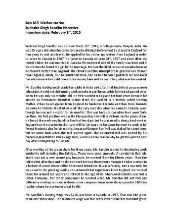 [Narrative of Surinder Singh Sandhu]