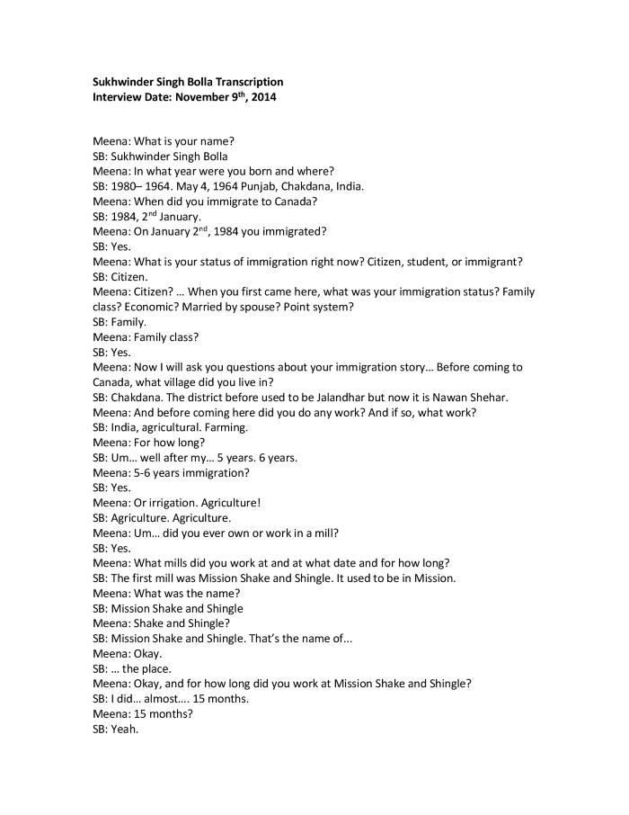 [Transcription of interview with Sukhwinder Bolla]