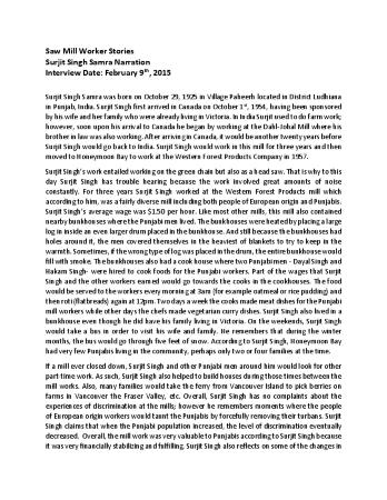 [Narrative of Surjit Singh Samra]