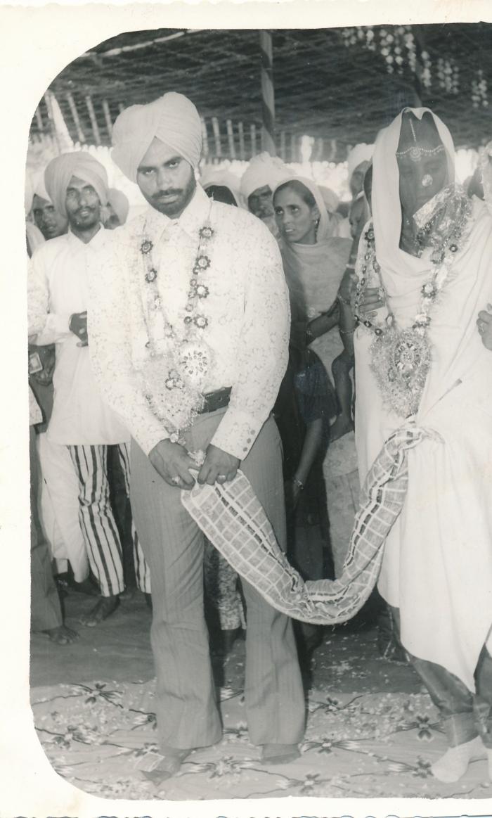 [Photo of Surjit Singh Tatla and Charanjit Kaur Tatla on their wedding day]