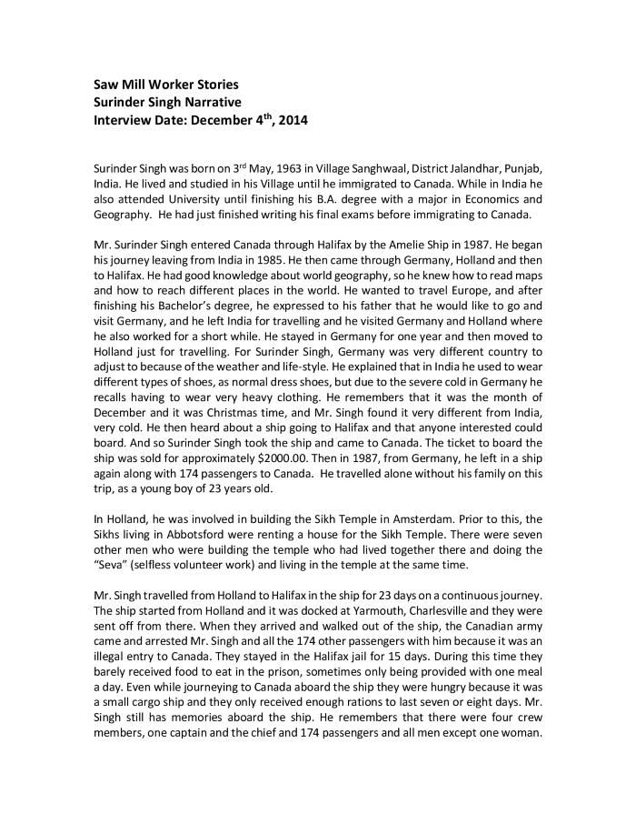 [Narrative of Surinder Singh]