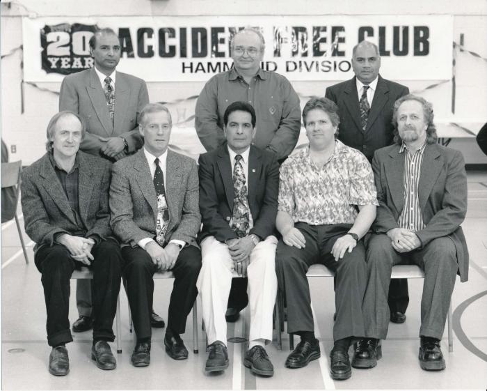 [Group photo of Surjit Singh Tatla with Hammond sawmill workers]