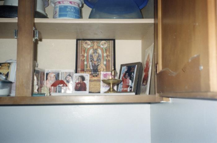 [Photo of the small altar in Subbu Govindarajapuram's room, Vancouver, B.C.]