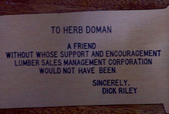 [Printed message to Herb Doman from Dick Riley]