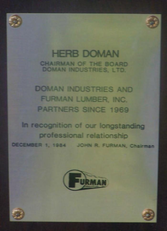 [Document from Furman Lumber Inc. to Doman Industries Ltd. affirming their partnership]