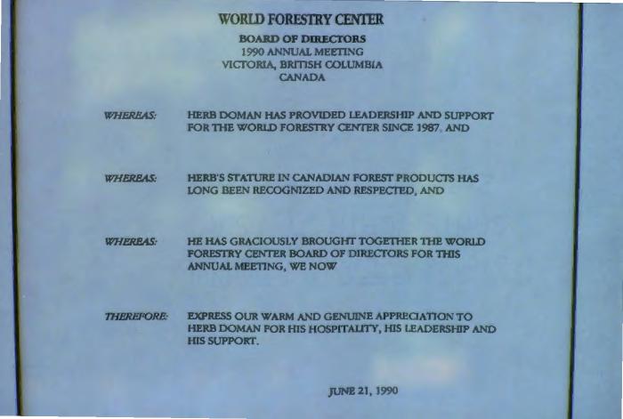 [Document from the 1990 annual meeting of the board of directors of the World Forestry Center]