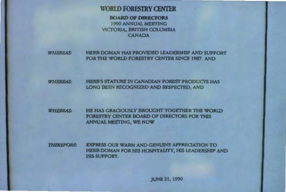 [Document from the 1990 annual meeting of the board of directors of the World Forestry Center]