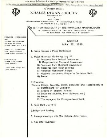 Agenda May 22, 1989