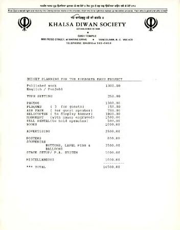 Budget planning for the Komagata Maru project