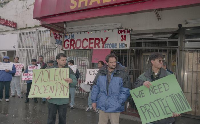 MJM grocery store : store owners protest for protection Mohammed Azghar clerk