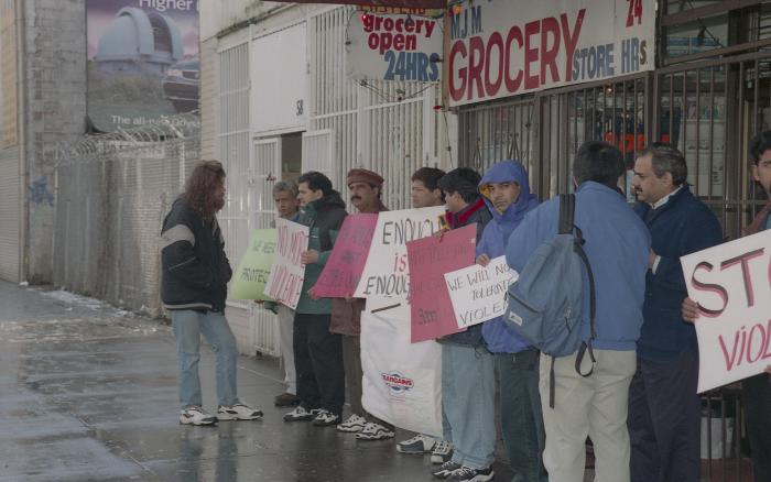 MJM grocery store : store owners protest for protection Mohammed Azghar clerk