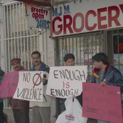 MJM grocery store : store owners protest for protection Mohammed Azghar clerk