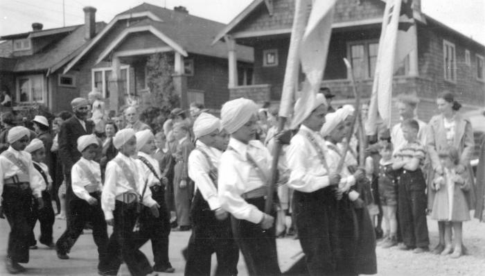 Group of Indian Sikh children in a parade