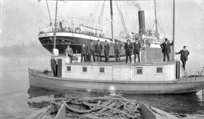 S. S. 'Komagata Maru' [and tugboat with officials]
