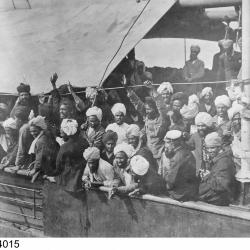 Indian immigrants on board the KOMAGATA MARU in English Bay, Vancouver, British Columbia, 1914