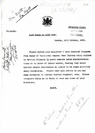 [Lord Elgin, Secretary of State for the Colonies, to Lord Grey, Governor General of Canada re East Indians being shipped to British Columbia in great numbers under misrepresentations as to state of labour market]