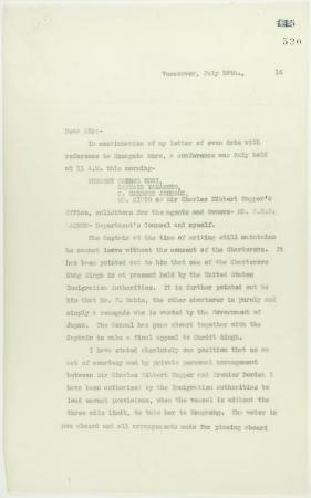 Copy of letter from Reid to W. D. Scott re final arrangements for ship's departure. Page 1-2