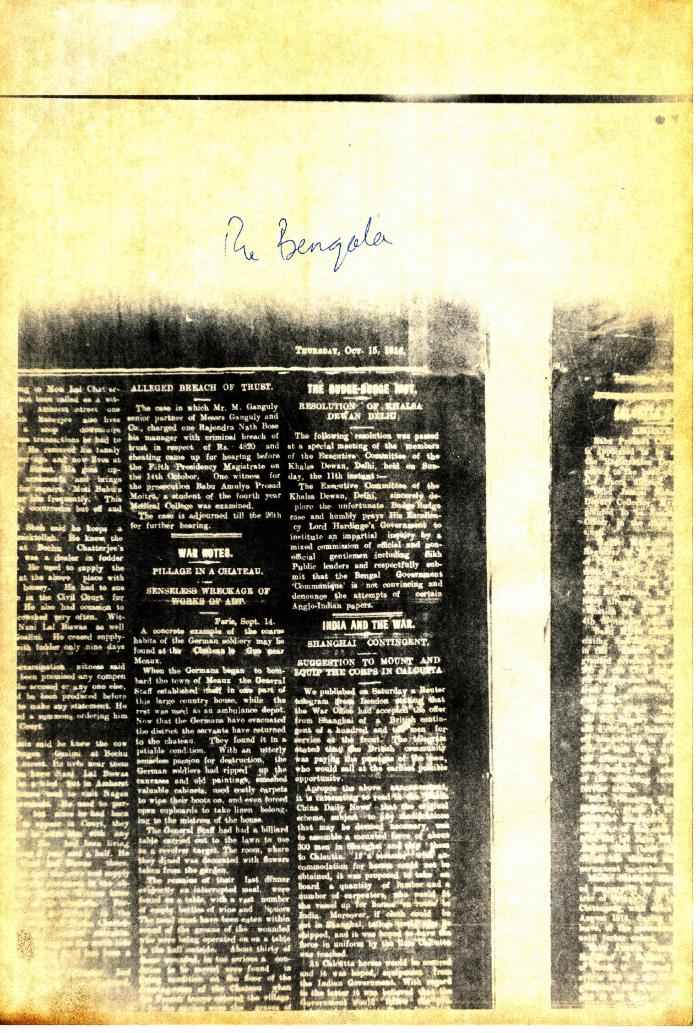 Newsclipping - The Bengalee: The Budge-Budge riot: resolution of Khalsa Dewan Delhi